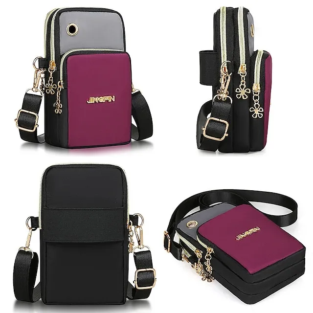 Men's Women's Crossbody Bag Shoulder Bag Wristlet Mobile Phone Bag Oxford Cloth Outdoor Daily Zipper Large Capacity Waterproof Lightweight Color Block Black Red Blue