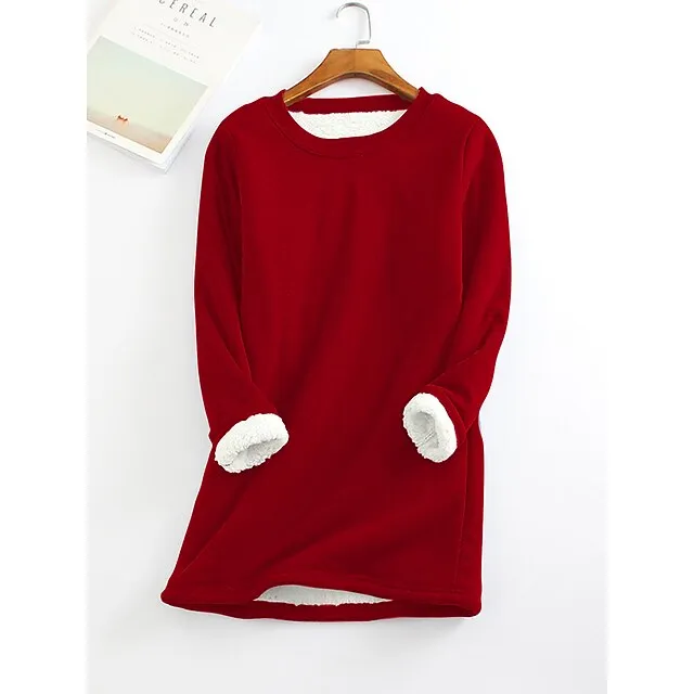 Women's Casual Dress Sweatshirt Dress Winter Dress Mini Dress Teddy Fleece Home Daily Going out Basic Casual Crew Neck Long Sleeve Regular Fit Wine Red Big red Black Color S M L XL XXL Size