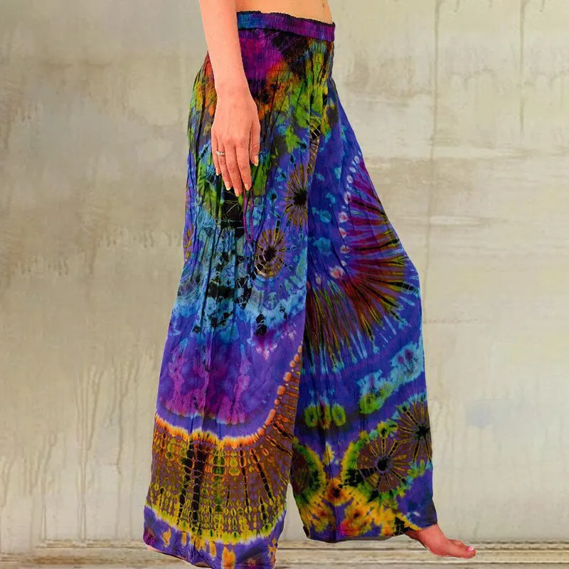 Womens Bohemian Tie Dye Patterns Loose Pants