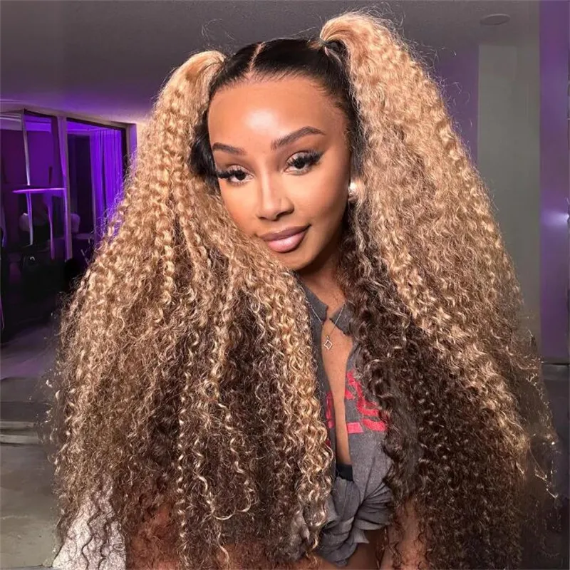 Flash Sale  | 13×6 Lace Highlight Color Curly Human Hair Wig Peekaboo Ombre Wig