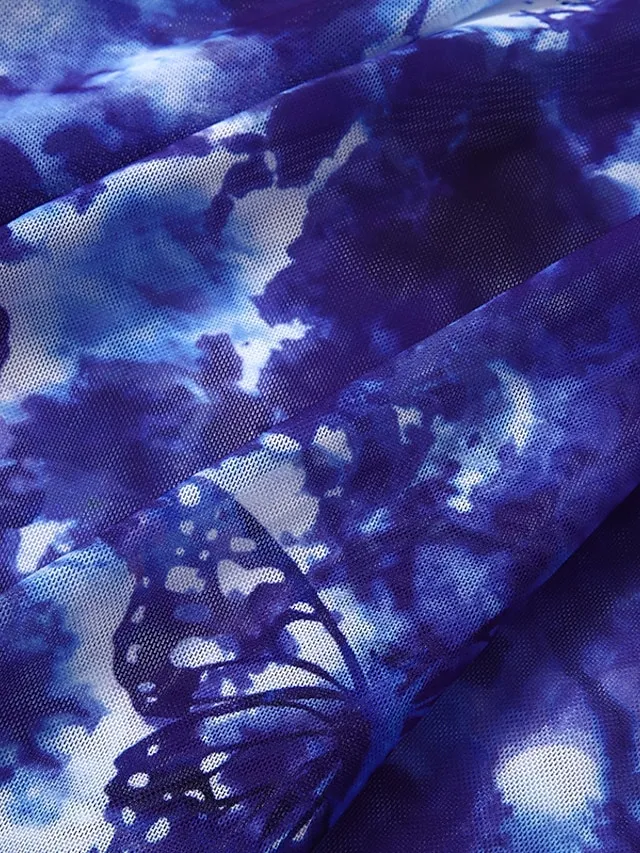 Women's Swimwear Tankini Swim Dress 2 Piece Plus Size Swimsuit Halter 2 Piece Modest Swimwear Push Up Open Back Floral Print Blue Halter V Wire Bathing Suits New Vacation Beach Wear