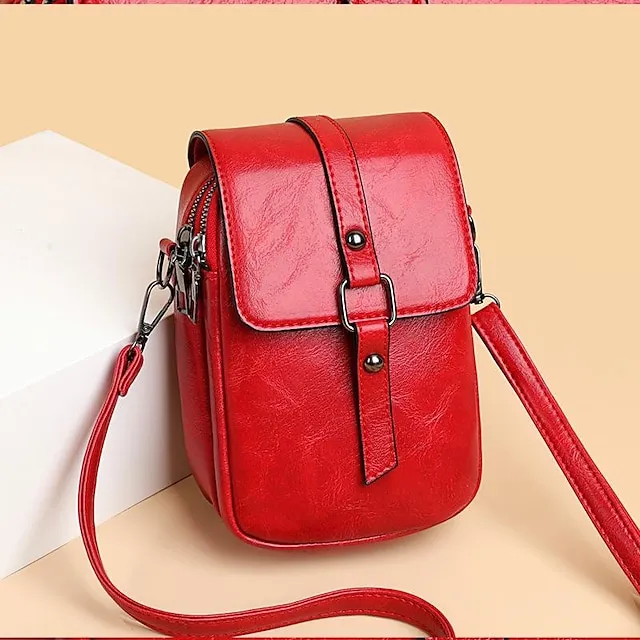 Women's Crossbody Bag Shoulder Bag Mobile Phone Bag PU Leather Shopping Daily Buckle Zipper Large Capacity Waterproof Lightweight Solid Color Black Red Brown