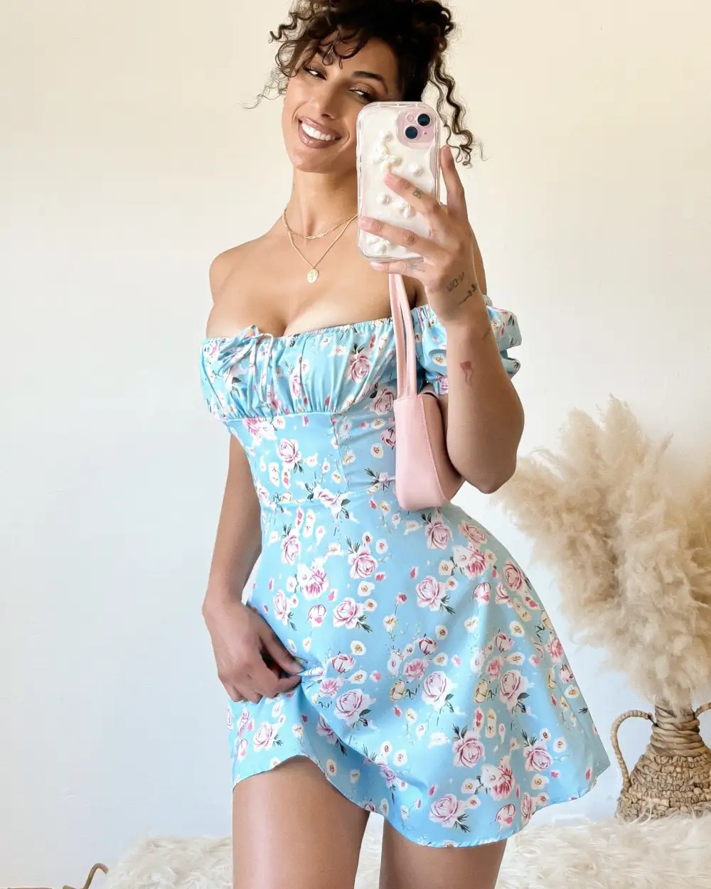 CHLOE PUFF SLEEVE DRESS (BLUE/PINK)