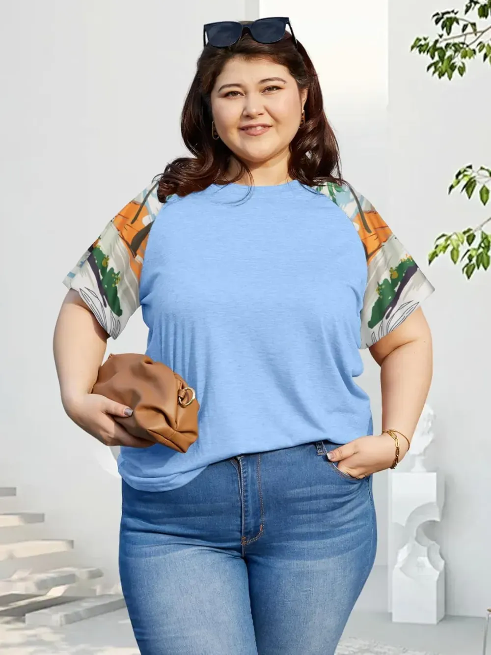 HDLTE Womens Plus Size Tops Floral Bell Sleeves Blouses Summer Crewneck Tunic Loose Casual T Shirts