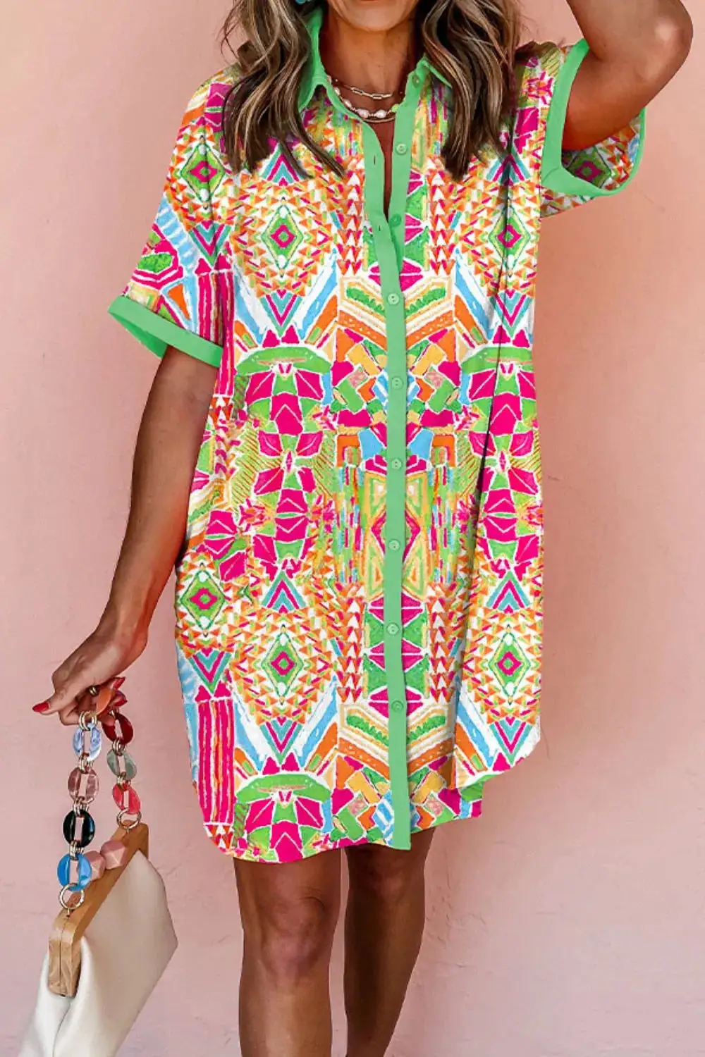Button Front Printed Dress