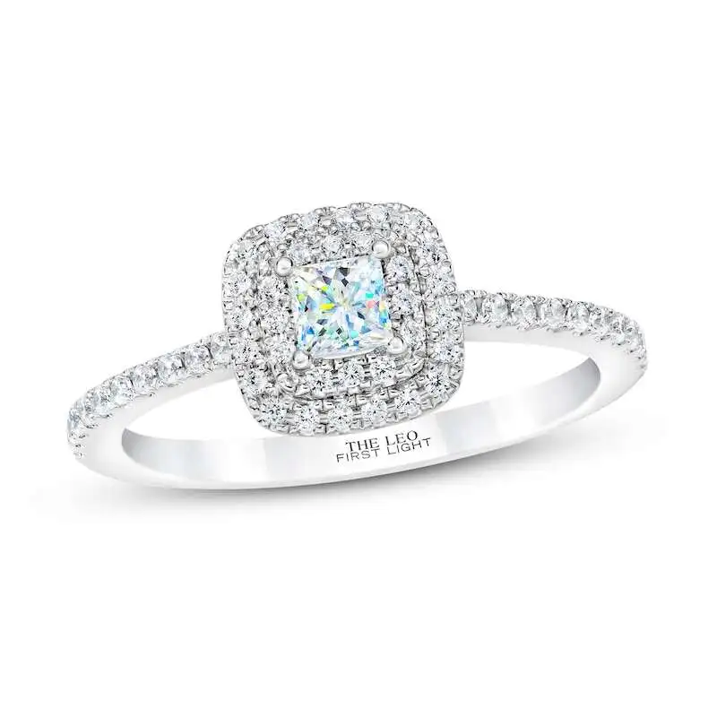 THE LEO First Light Diamond Engagement Ring 1/2 ct tw Princess/Round 14K White Gold