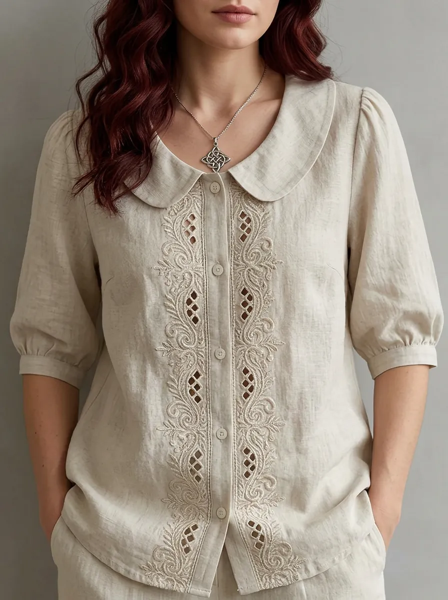 Women's Nashville Floral Embroidery Linen Printed Top