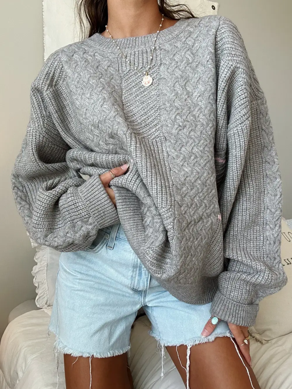 STRIPE CABLE KNIT SWEATER