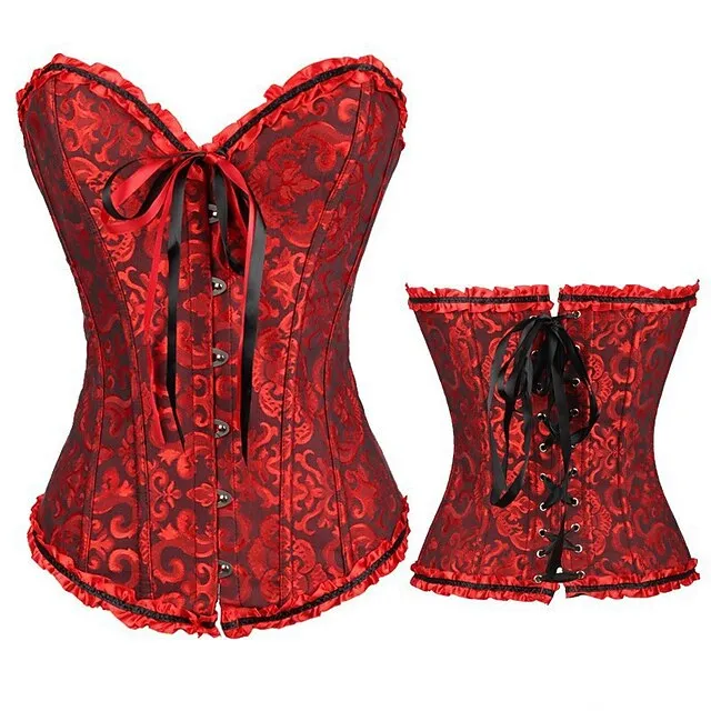 Corset Women's Corsets Trachtenmieder Christmas Halloween Wedding Party Birthday Party Plus Size Black White Wine Country Bavarian Overbust Corset Hook & Eye Lace Up Tummy Control Push Up Jacquard