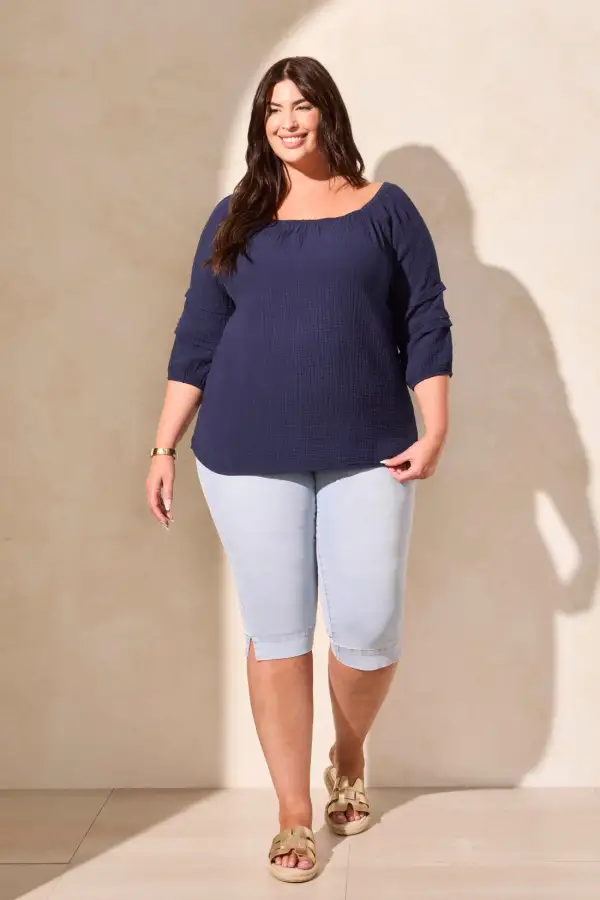 Cotton Gauze Convertible Off-Shoulder Top-Nautical