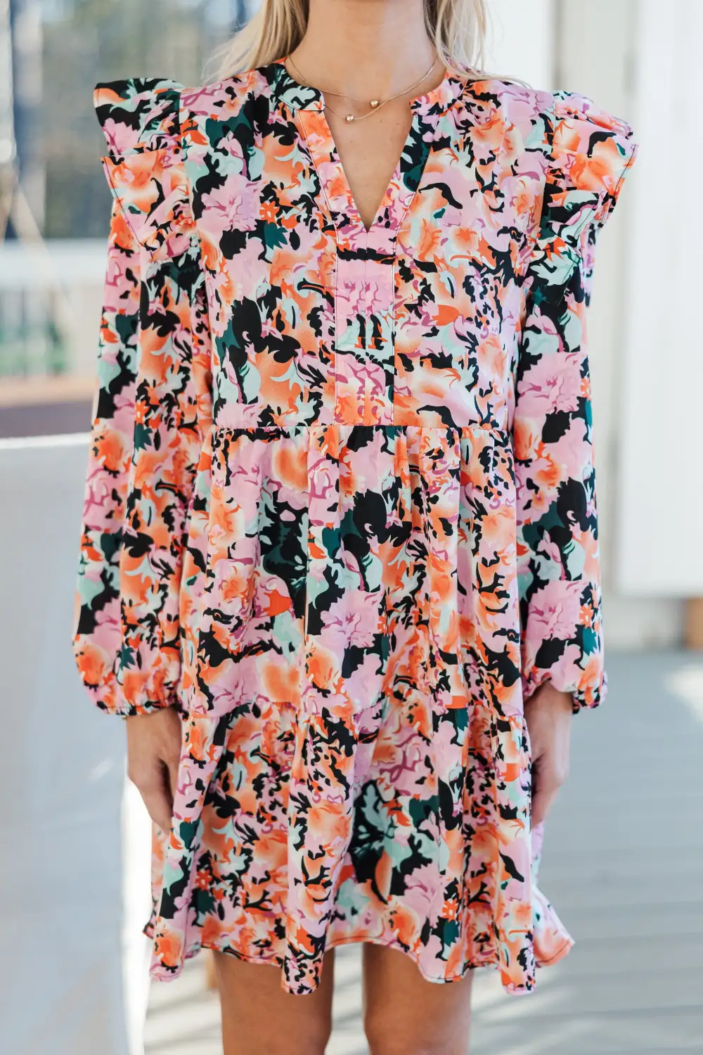 At This Time Fuchsia Pink Floral L/S Dress