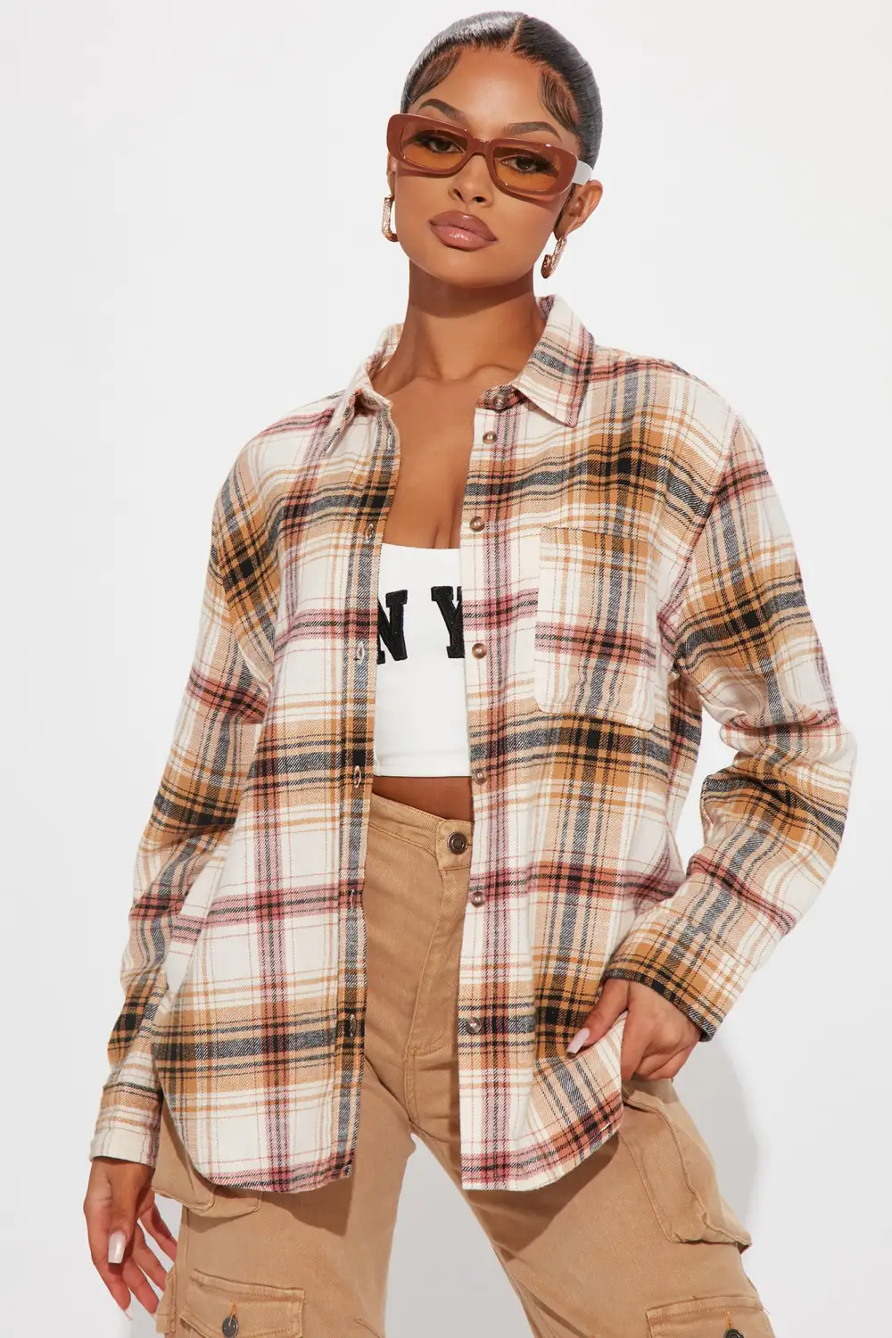 Sunday Feeling Plaid Shirt - Taupe/combo