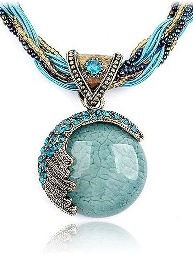 Women's Bohemian Necklace Vintage Sweater Chain Ethnic Style Rice Beads Woven Archaistic Outdoor Geometry Necklace