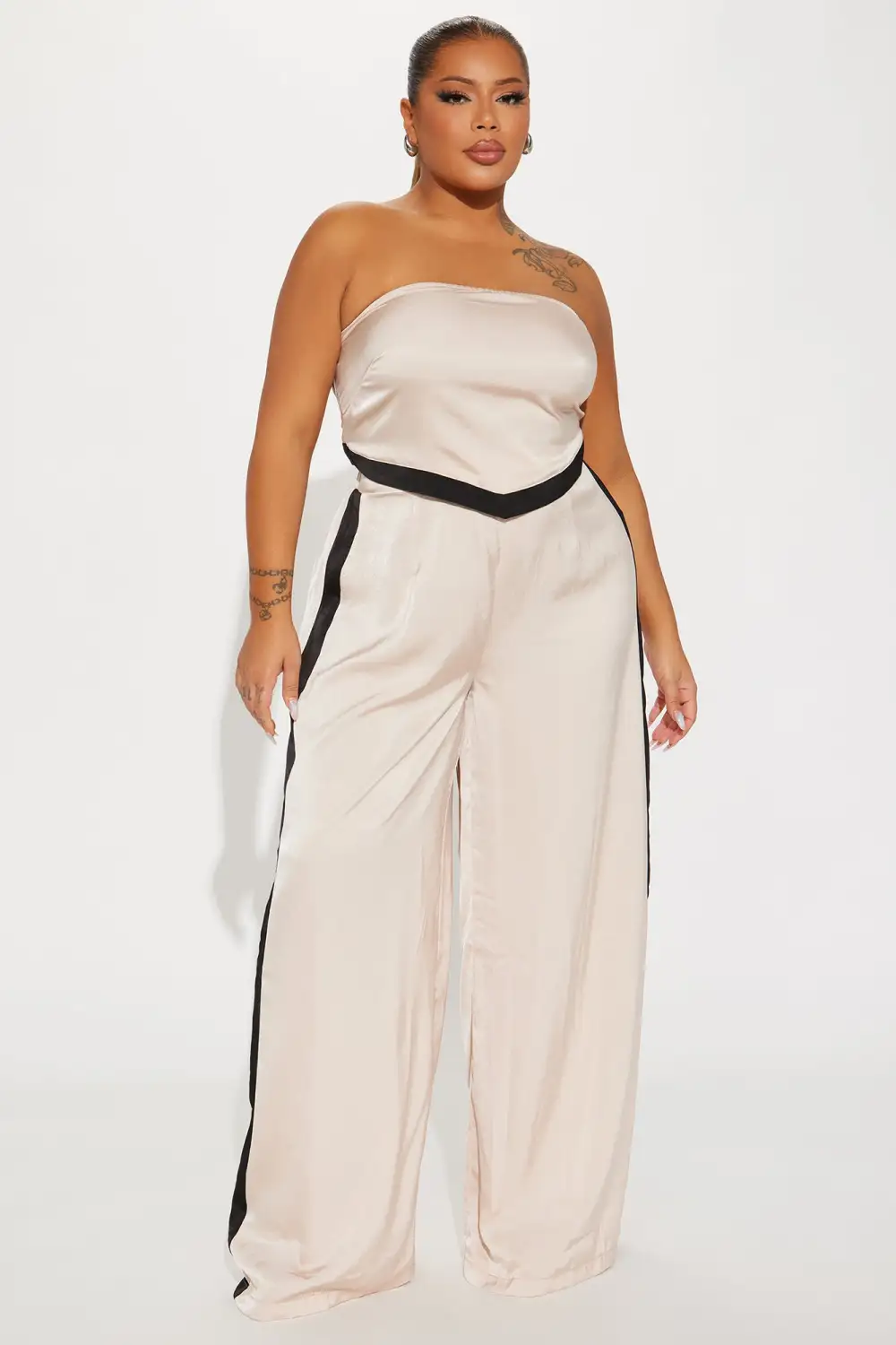 Bold Steps Satin Pant Set - Taupe