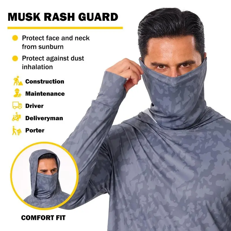 Men's UPF 50+ Hooded Camo Print Sun Protection Shirts