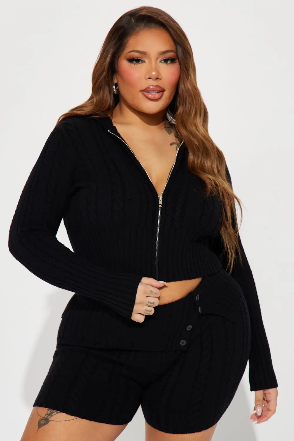 Soft Energy Sweater Short Set - Black