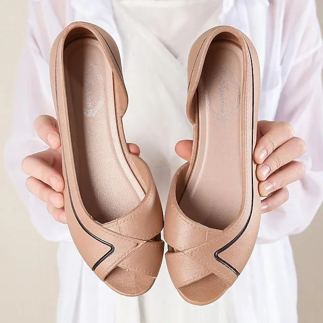 Women's Sandals Boho Bohemia Beach Daily Walking Summer Flat Heel Peep Toe Casual Comfort Minimalism EVA Loafer Striped Black White Brown