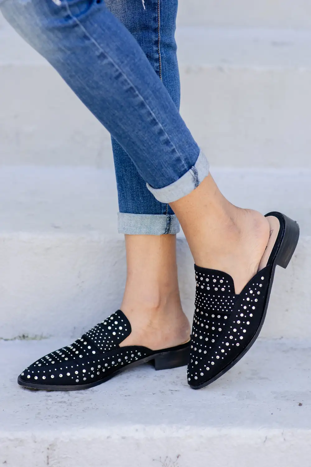 Go The Extra Mile Black Studded Mules