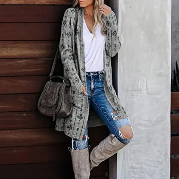Women's Casual Striped Knit Cardigan