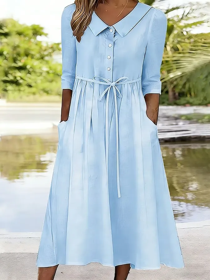 Women's Vintage Design Lace Up Pocket Dress