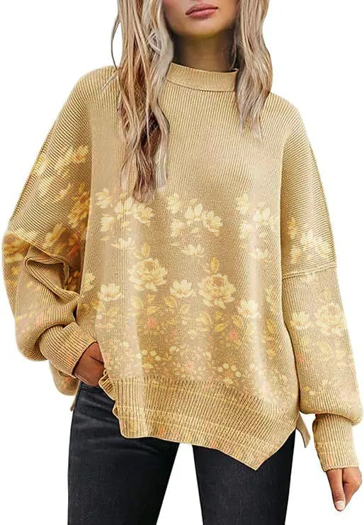 Women's Floral Print Crew Neck Sweater