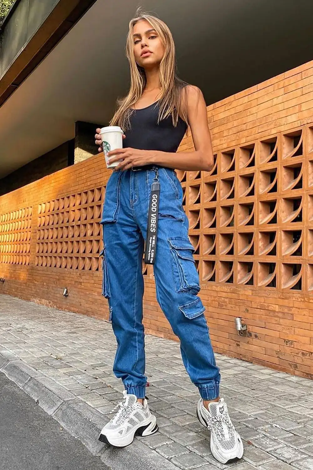 Good Vibes Always Denim Joggers - Blue