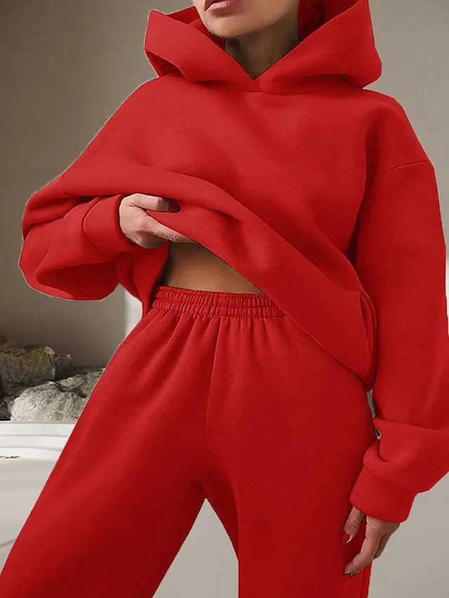 Women's Lounge Sets Long Sleeve Hoodie Pant Pure Color Fashion Casual Comfort Street Daily Date Polyester Breathable Hoodie Fall Winter Pink Red