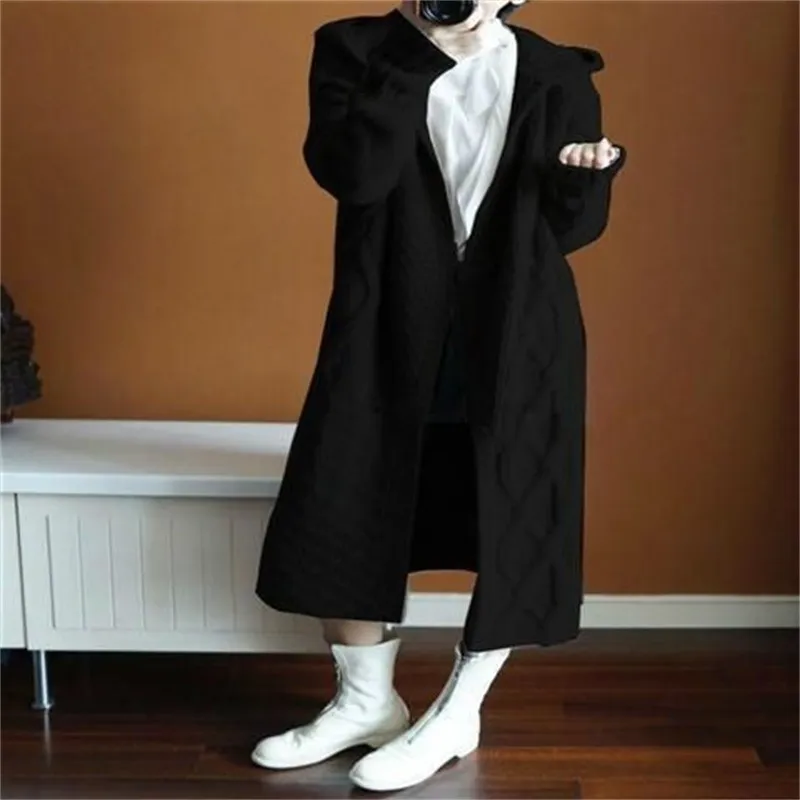 Oversized Solid Knit Hooded Cardigan