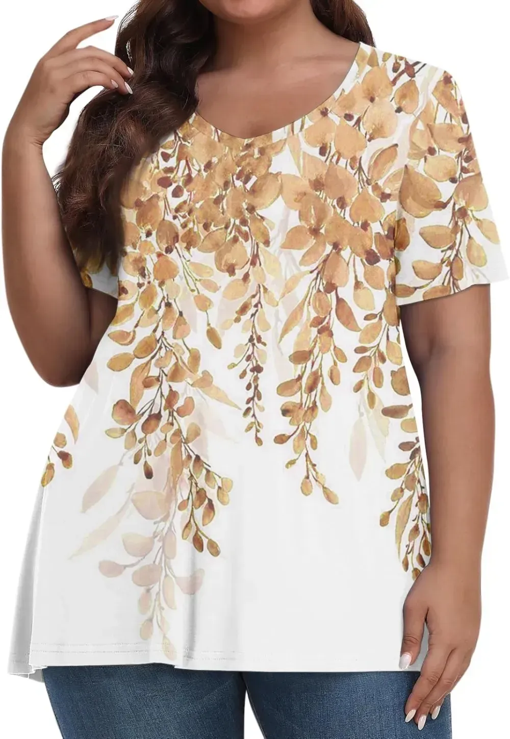Plus Size Tops for Women Dressy Short Sleeve V Neck Shirts for Women Summer Tops for Women 2024 Floral Print Top