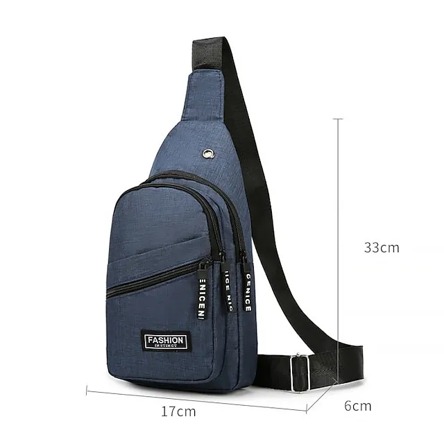 Men's Crossbody Bag Shoulder Bag Chest Bag Oxford Cloth Outdoor Daily Holiday Zipper Large Capacity Lightweight Durable Solid Color Black Blue Grey
