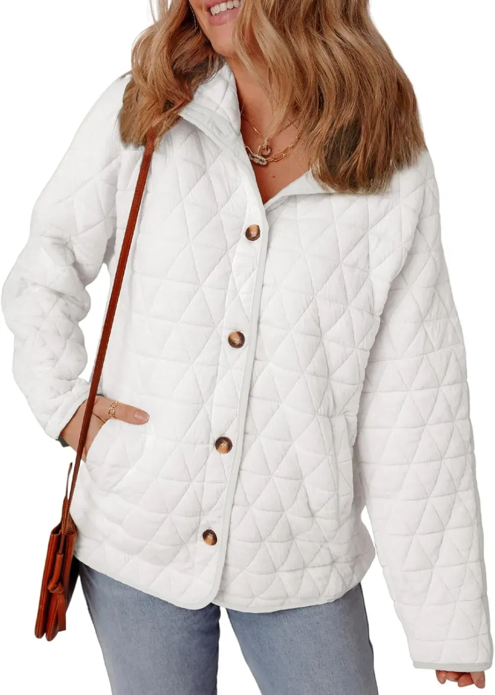Women's Lightweight Diamond Quilted Jacket Casual Winter Open Front Button Down Puffer Coat Outwear Cardigan