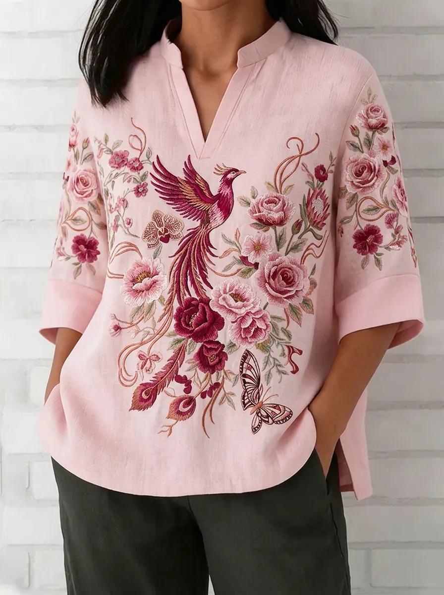 Women's Nashville Phoenix Floral Butterfly Embroidered Printed Top