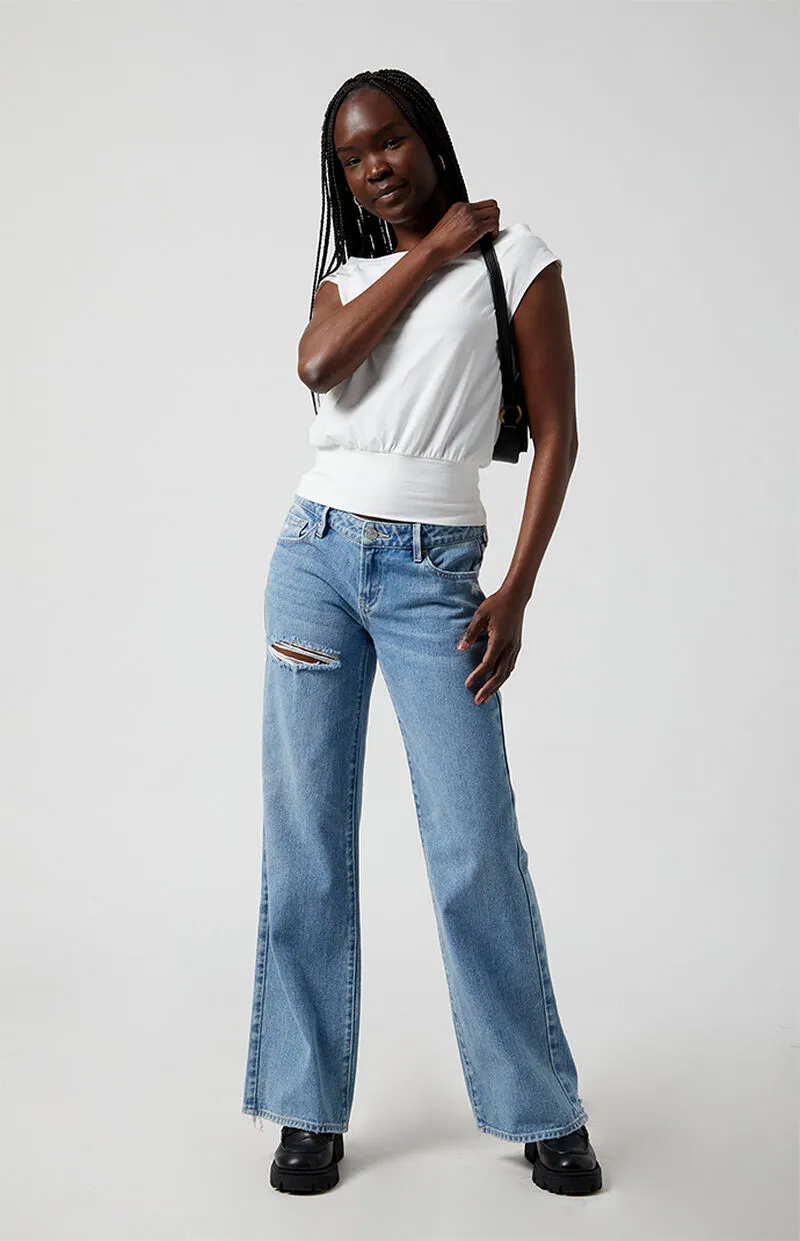 PacSun Medium Indigo Ripped Low Rise Girlfriend Jeans
