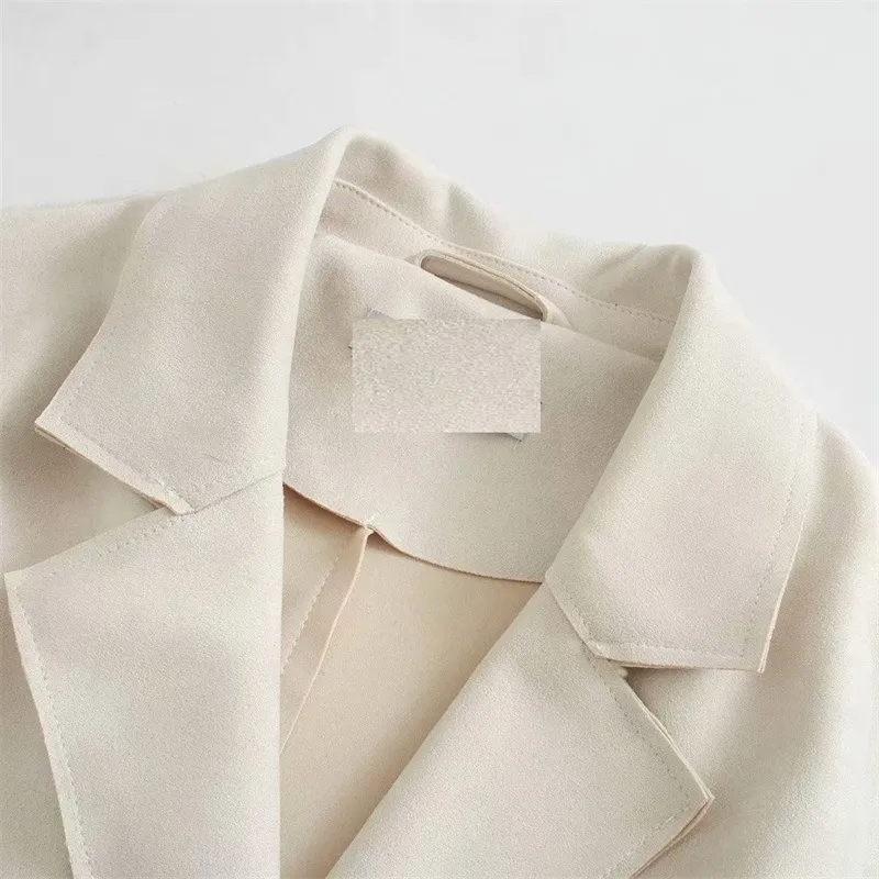 Solid Casual Front Tie Lapel Coat