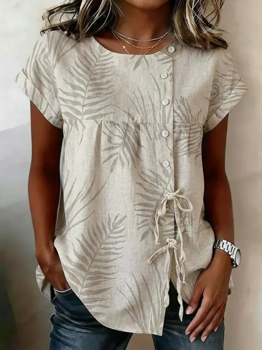 Women's Nashville Tropical Leaf Printed Button-Down Top