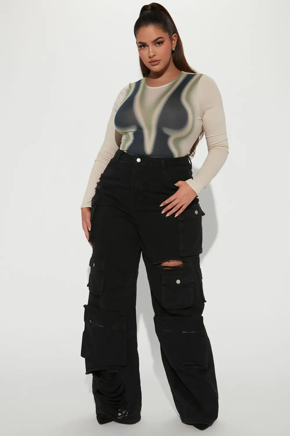 Out Of Body Experience Long Sleeve Bodysuit - Taupe