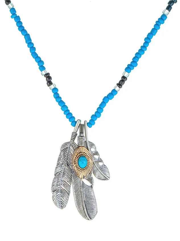Vintage Feather Eagle Claw Pendant Necklace Women Boho Bead Necklace Sweater Chain