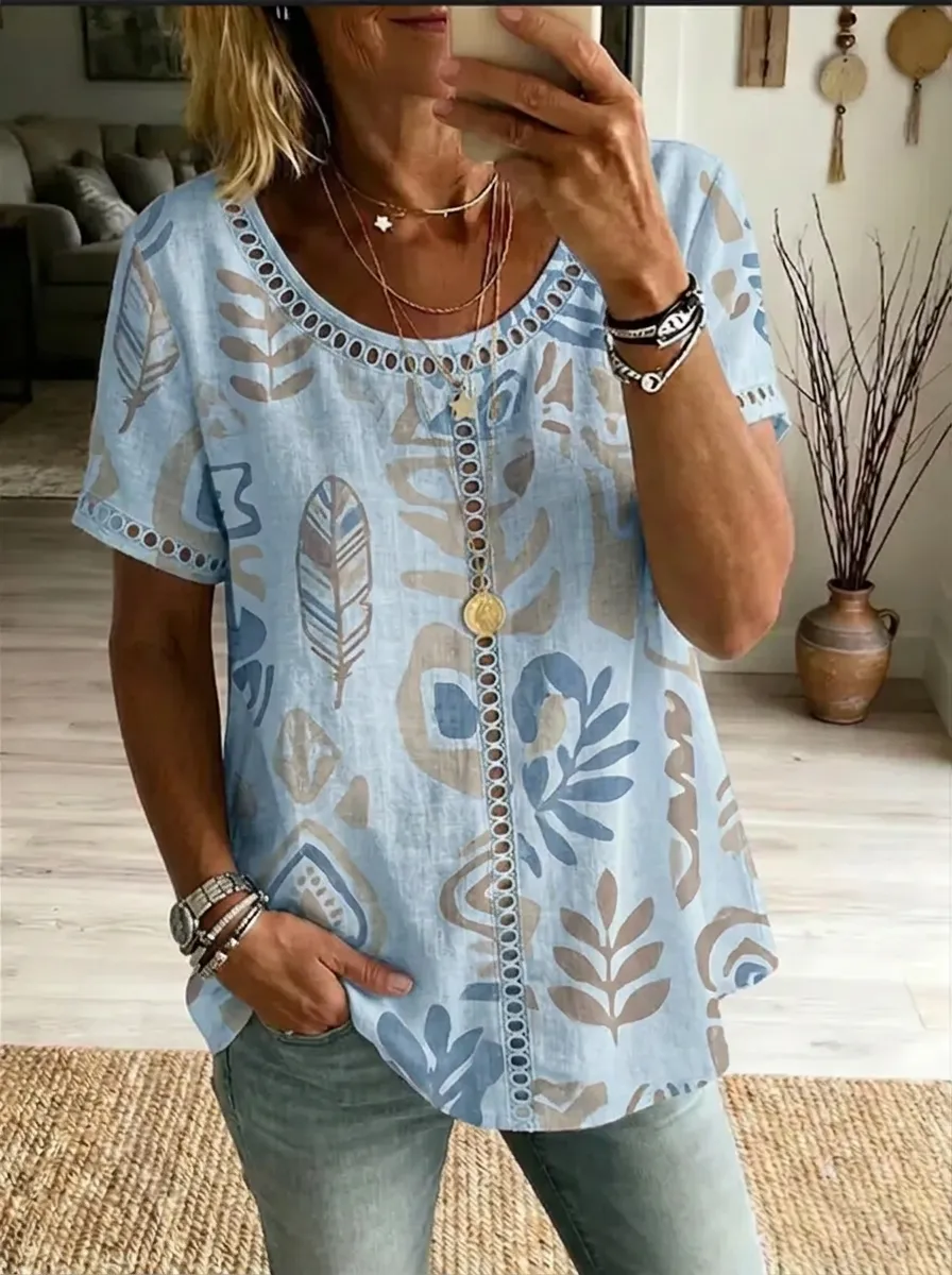 Women's Nashville Boho Feather Leaf Printed T-shirt