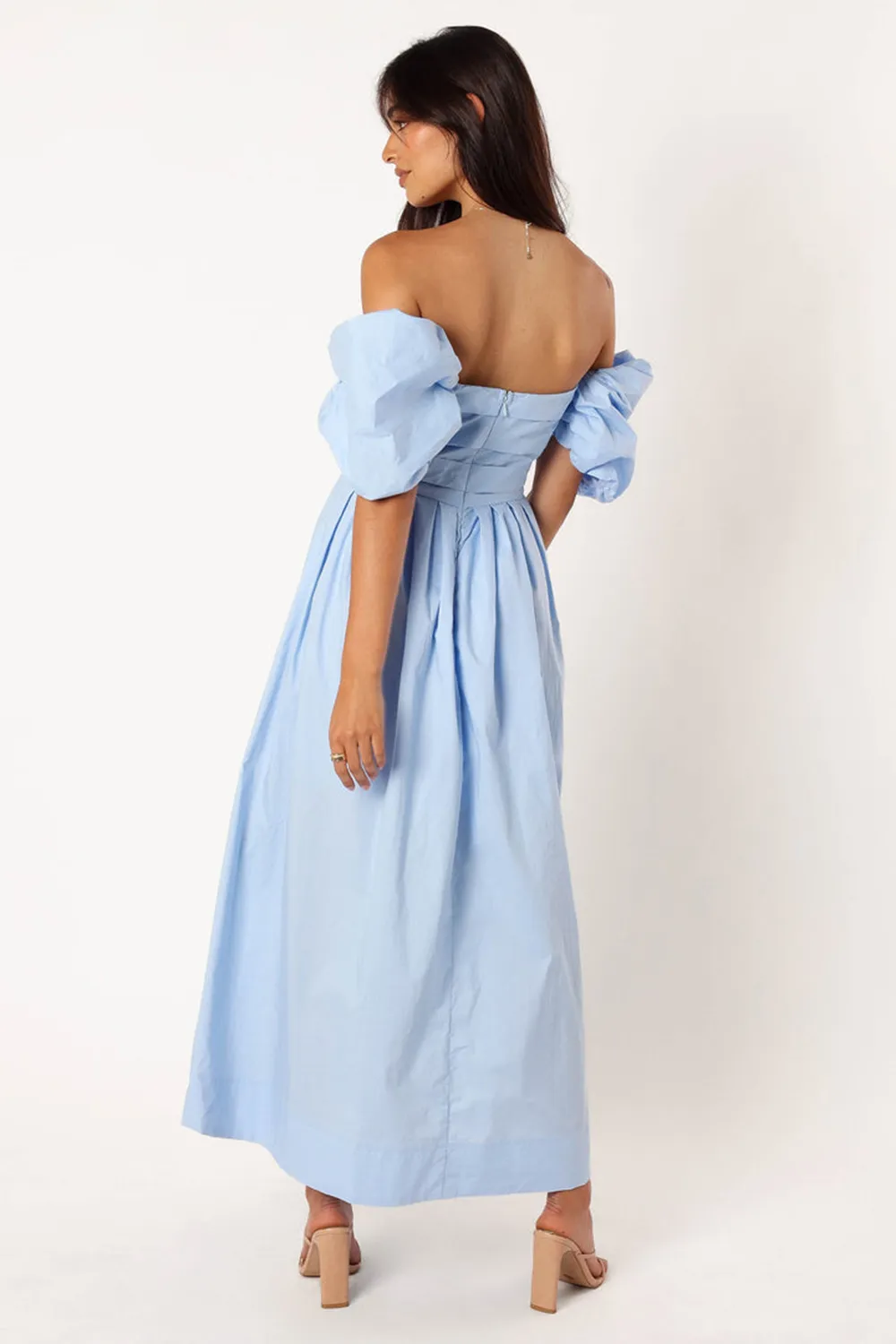 SOLANA OFF SHOULDER MIDI DRESS - BLUE