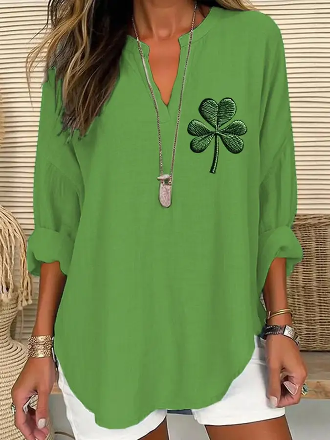 Women's St. Patrick's Day Printed Casual Long Sleeve V-Neck Shirt