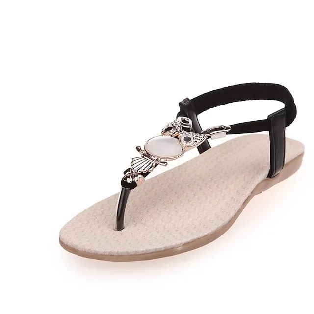 Women's Sandals Boho Bohemia Beach Flat Sandals Plus Size Party Daily Summer Flat Heel Round Toe Elegant Sexy Sweet PU Leather Loafer Solid Colored Black Red Blue