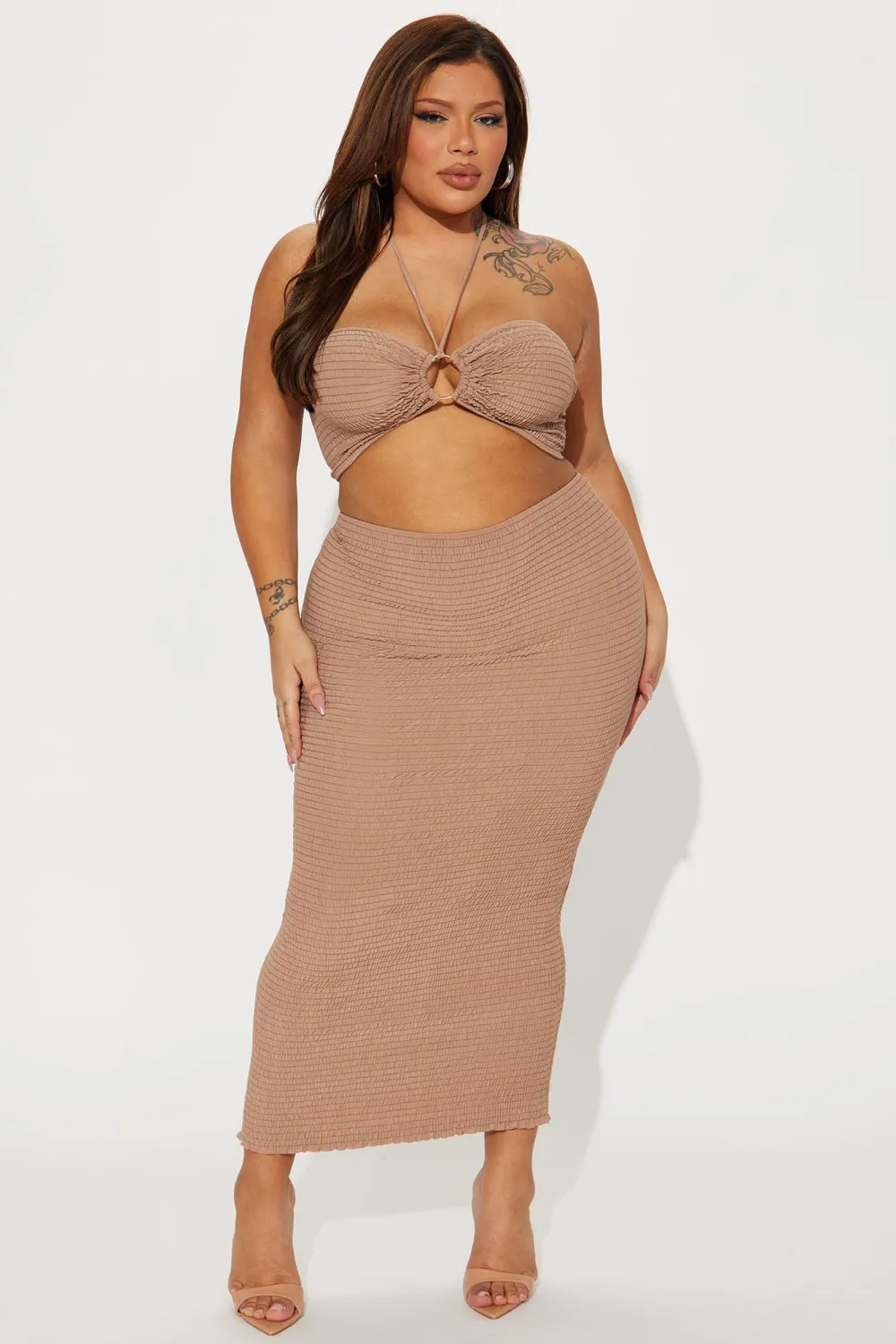 Susie Smocked Skirt Set - Taupe