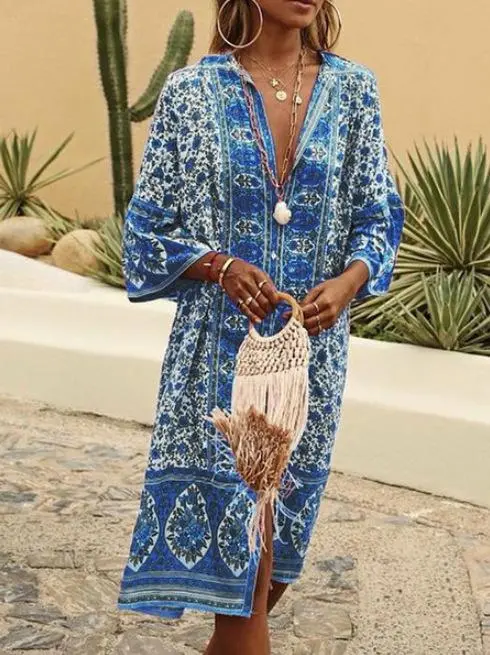 2021 vestido cardigan estampado retrô