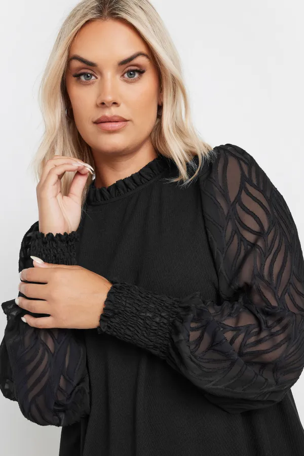 YOURS Curve Black Jacquard Sleeve Mini Dress