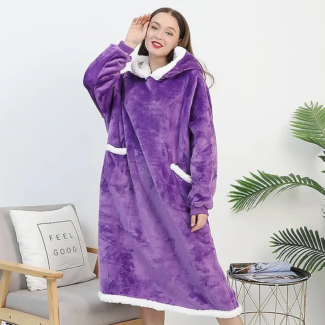 Oversized Wearable Blanket Christmas Flannel Thick Soft Warm Long Hoodie Blanket Big Hooded Sweatshirt Hoodie Blanket for Adults Women Girls Teenagers Teens Men Black