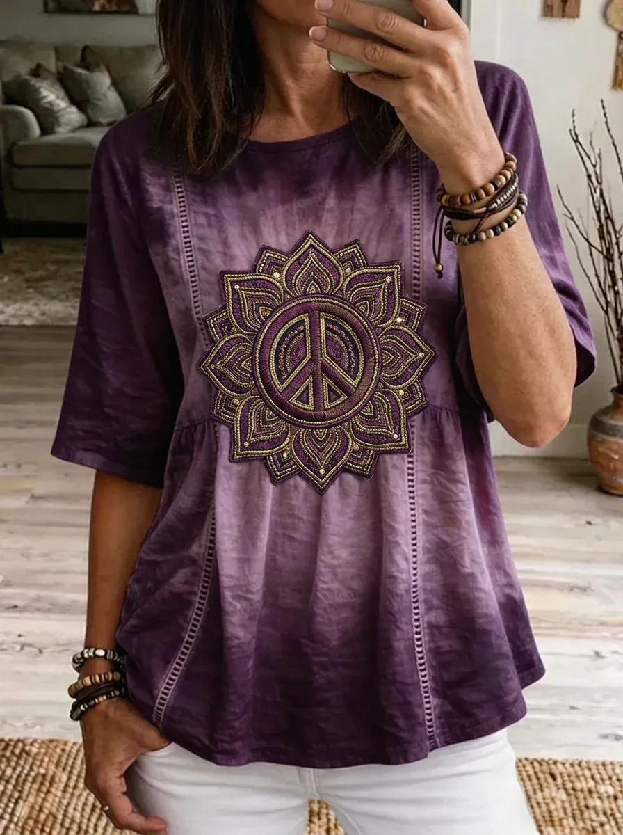 Women's Nashville Mandala Peace Sign Printed T-shirt