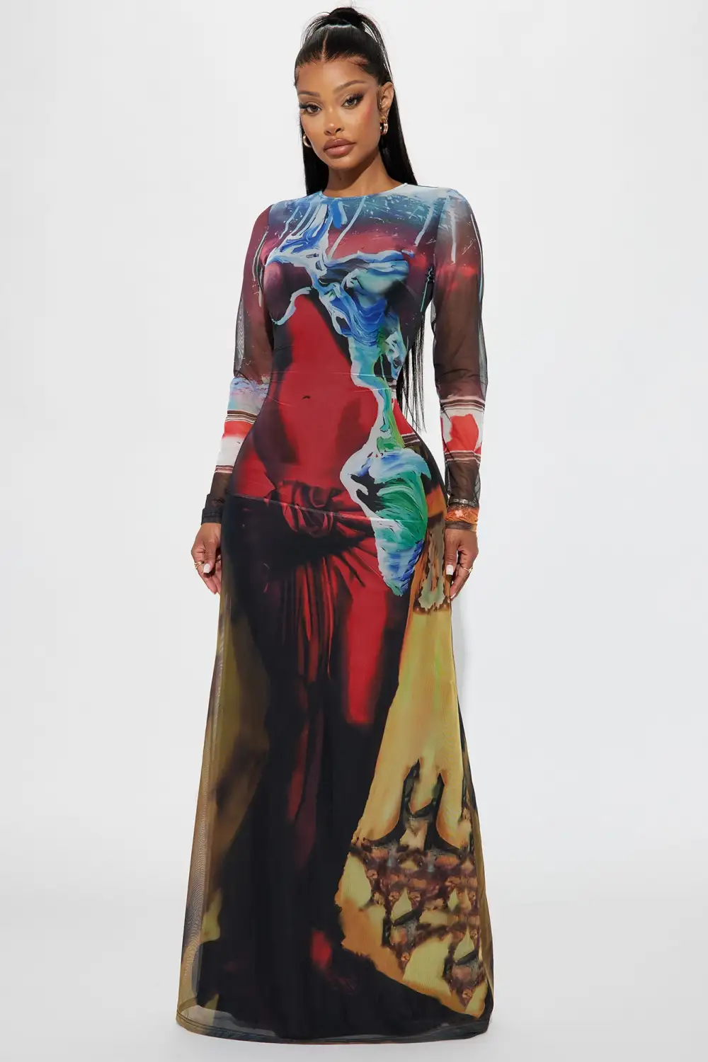 Body On Me Mesh Maxi Dress - Red/combo