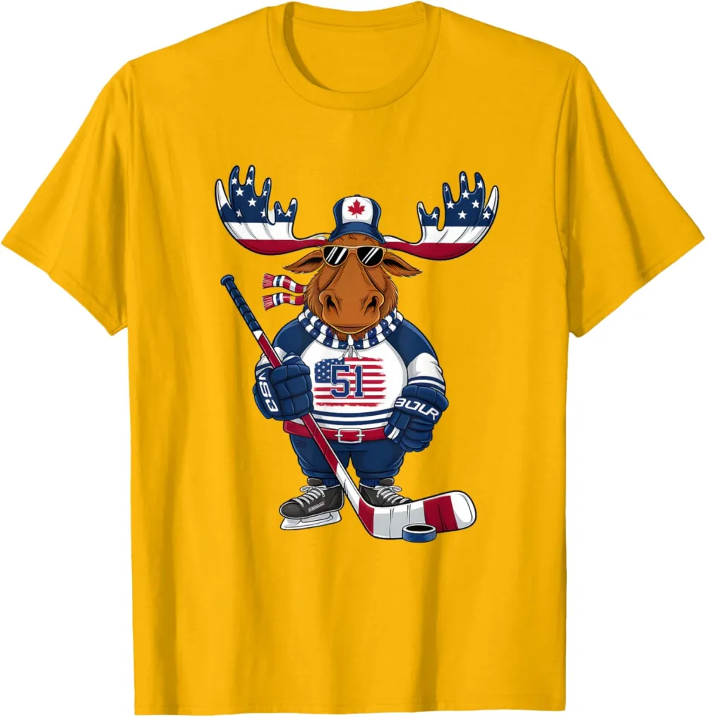 Funny Moose Canada 51 State of USA American Flag T-Shirt