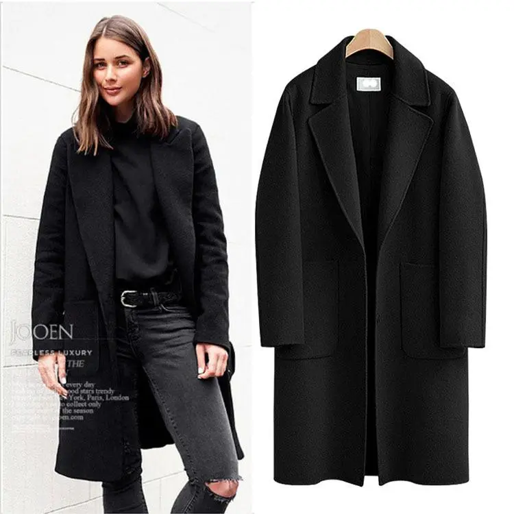 Women Fashion Lapel Pocket Pure Color Coat