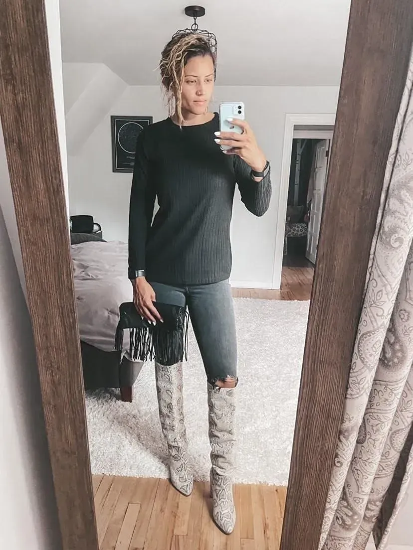 OFEEFAN Long Sleeve Shirts for Women Lightweight Crew Neck Casual Tunic Tops